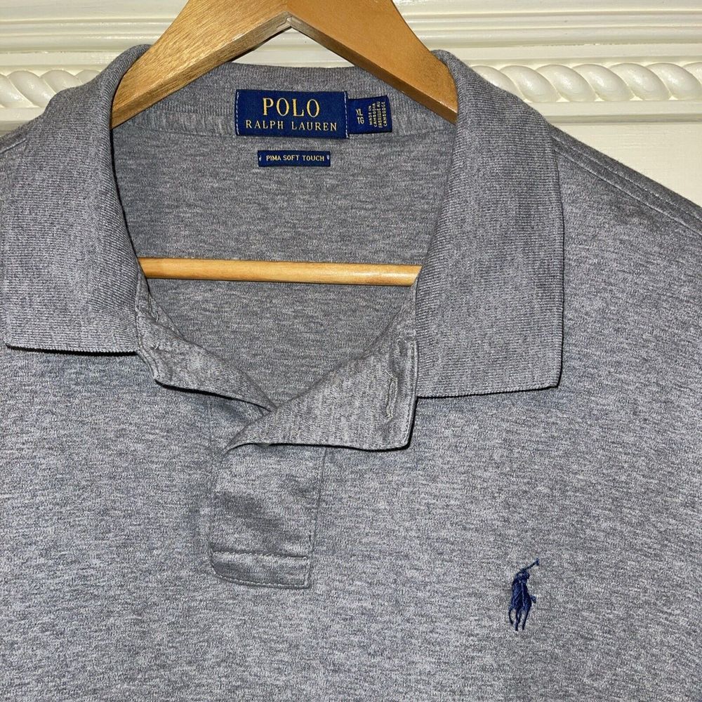 Polo Ralph Lauren Shirt Men XL Gray Pima Soft Touch Polo‎ Embroidery Logo